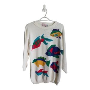 Vintage Colorful Fish Pattern Knit Sweater Grendmacore CottagecoreM/L Funky Cool